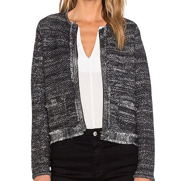 Joie Basketweave Porsha Jacket Ebony Shimmer Full Zip Wool Pockets Size XXS - Picture 1 of 6